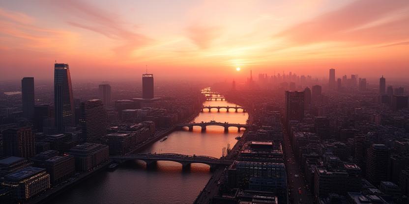 Aerial cityscape of London at sunset