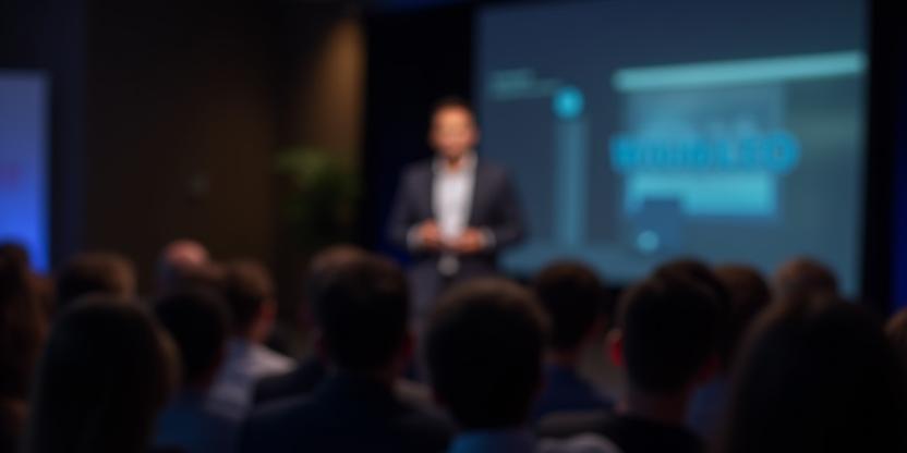Keynote speaker at a corporate event