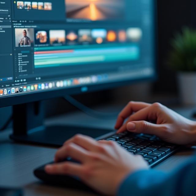 Close-up of photographer editing images on a computer